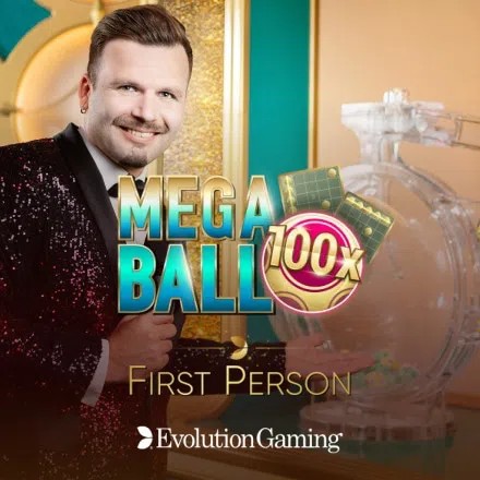 First Person Mega Ball logo – Table Games by Evolution at Frank Casino